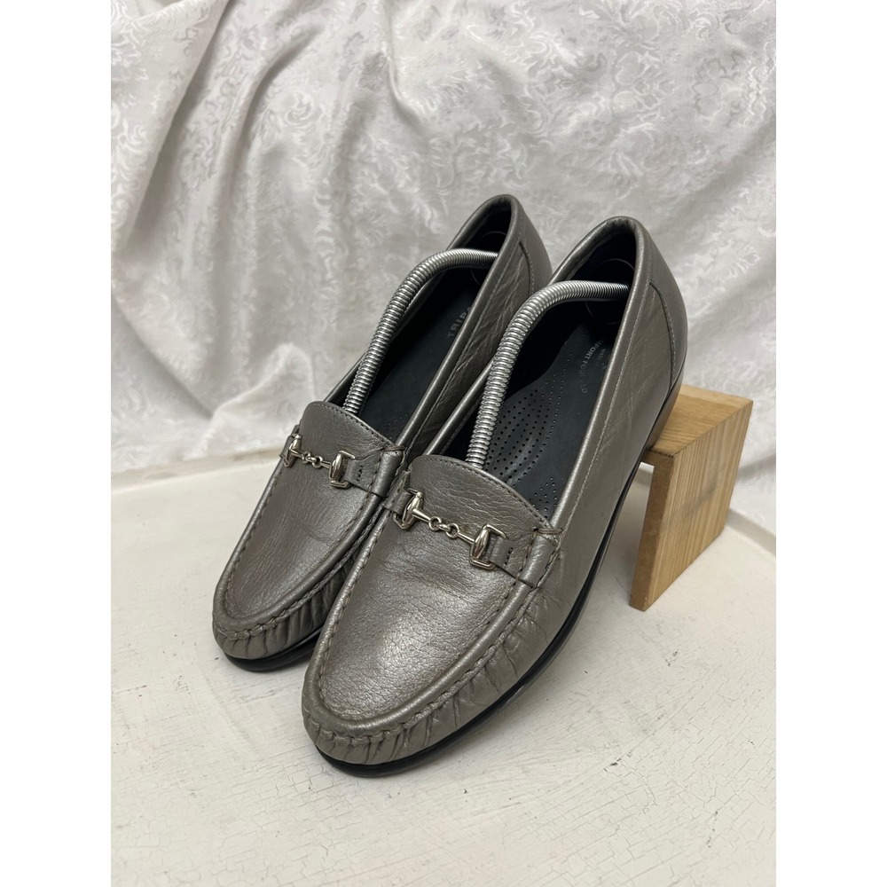 SAS Tripad Comfort Womens 9 S Pewter Metallic Leather Horsebit Loafers USA Made